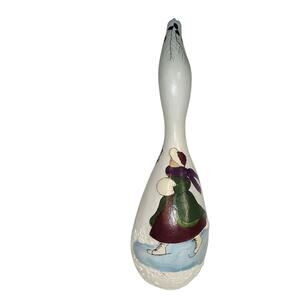 Hand Painted Gourd Winter Christmas Scene Girl Lampost Tree Textured 19"